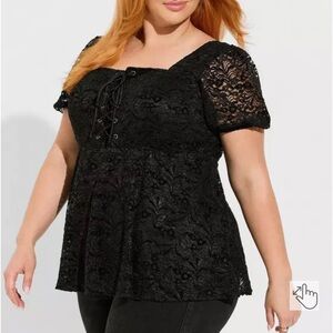 Torrid babydoll chenille lace square neck blouse black size 2X